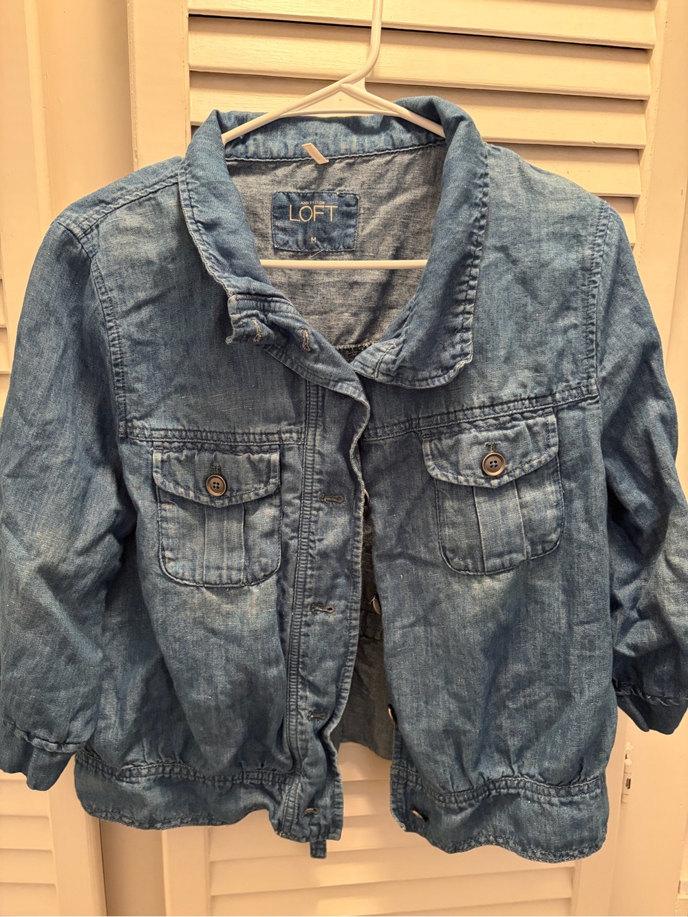 LOFT Light Wash Denim Jacket with Cinched Bottom Size M